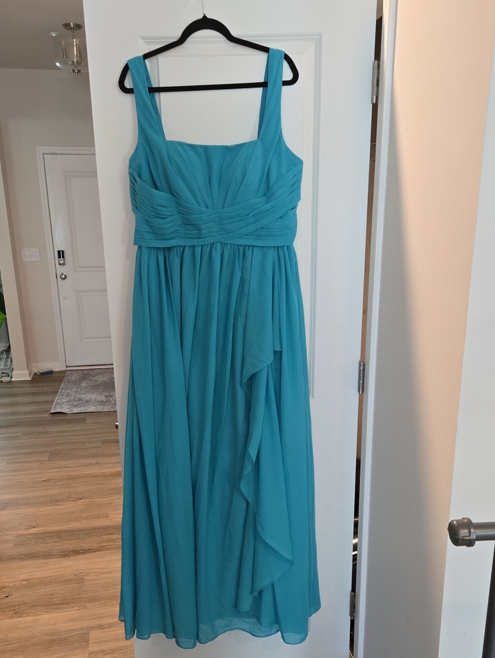 Amazon Teal Sleeveless Chiffon Maxi Dress with Draped Waist